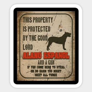 Alano Espanol Silhouette Vintage Humorous Guard Dog Warning Sign Sticker